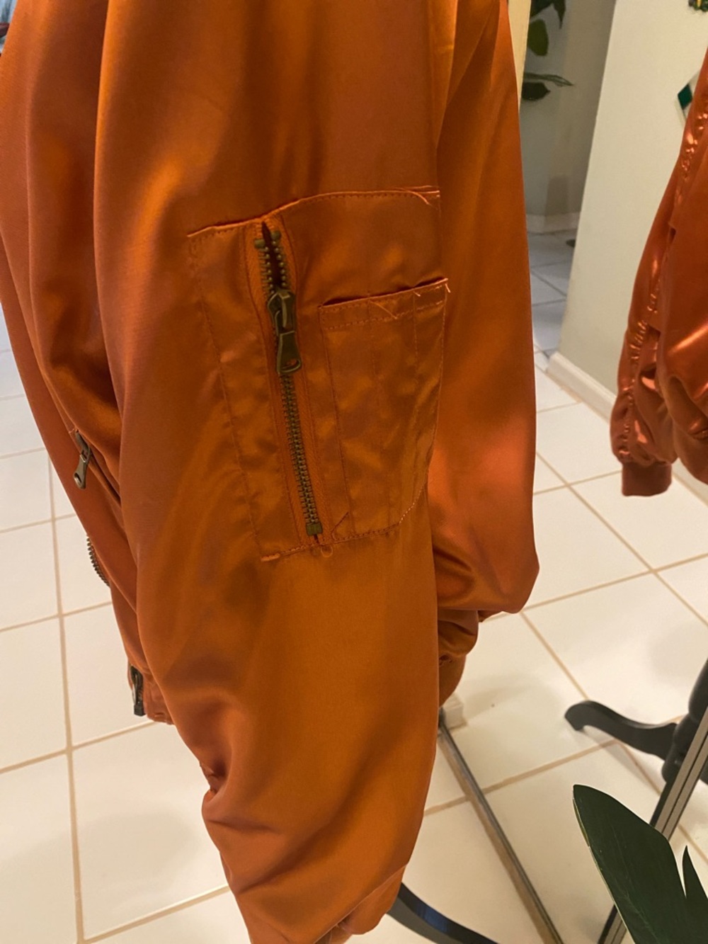 Cotton Candy Satin Bomber Jacket in Burnt Orange - Picture 5 of 7